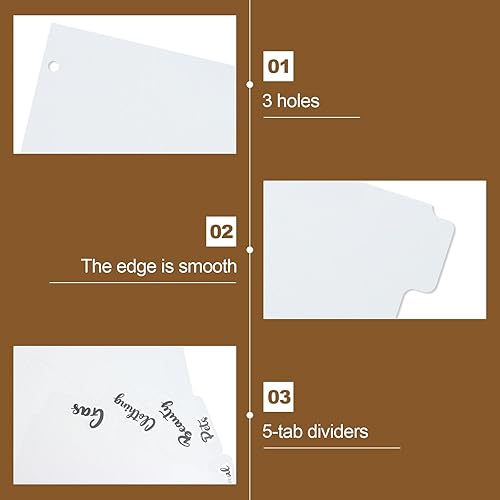 Miniatura 2 de Buqoo Juego de separadores de plástico de 3 anillas, separadores de 5 pestañas, separadores de hojas, separadores de páginas, separadores de índices