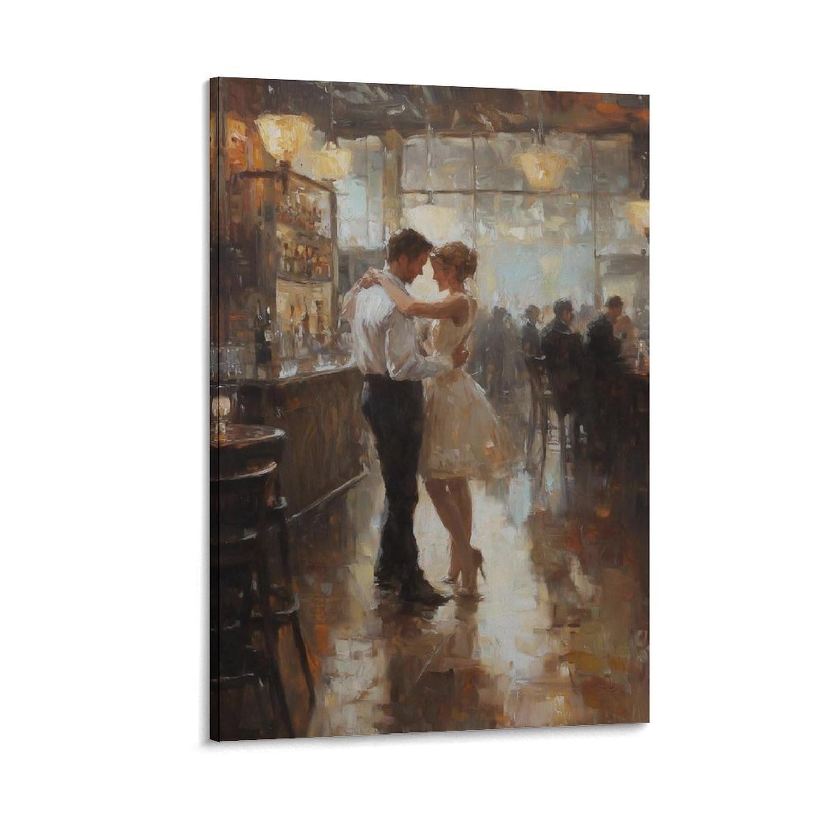 Bncedjk Romantic Dance - Intimate Couple Oil Painting Canvas Poster Bedroom Decor Landscape Office Room Decor Gift 20X30inch(50X75cm)