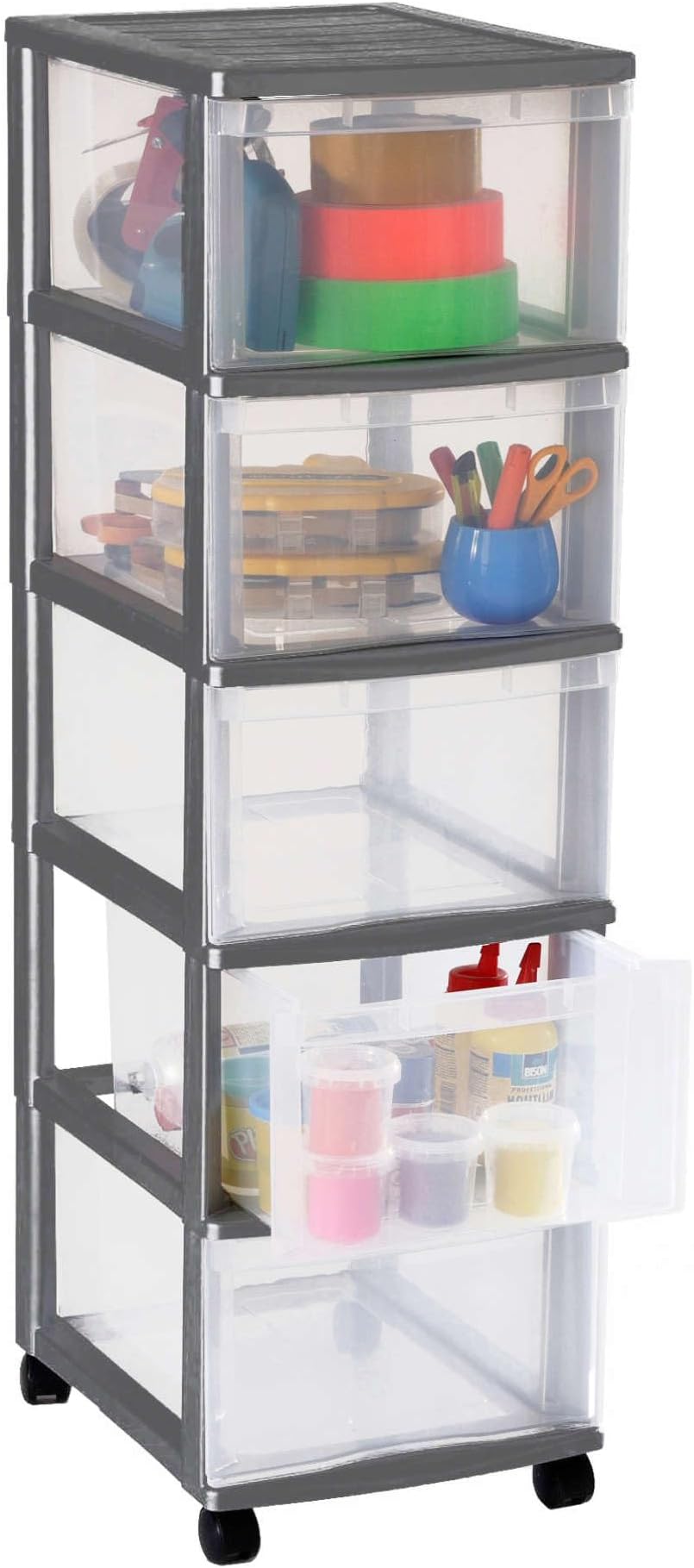 Sundis Optimo Large Unit with Stop System and Wheels, Silver, 5 Drawers