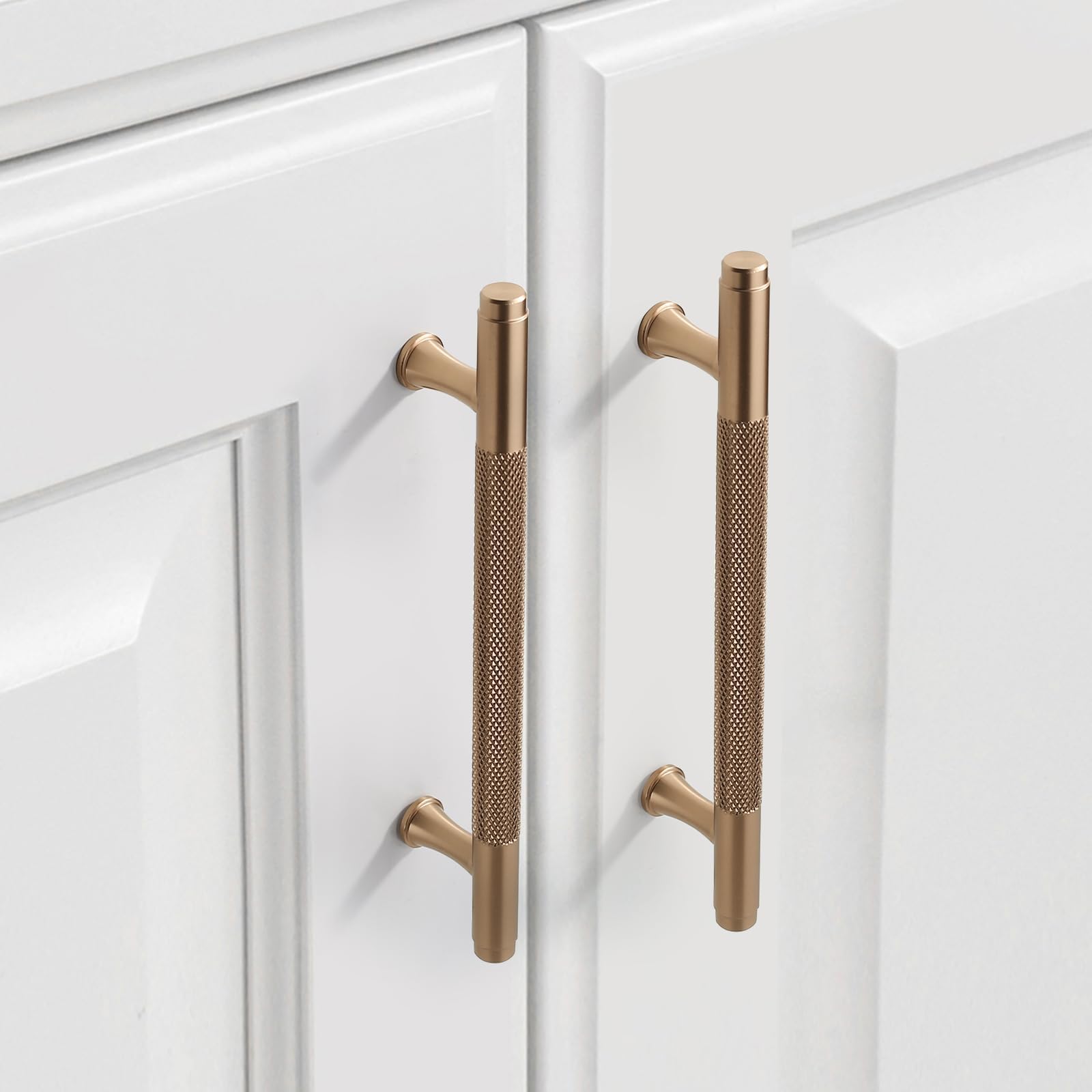 9BUILD 10 Pack Knurled Cabinet Pulls 5 Inch Champagne Bronze Kitchen Cabinet Handles Cabinet Hardware Kitchen Handles for Cabinets Dresser Pulls T Bar Drawer Handle