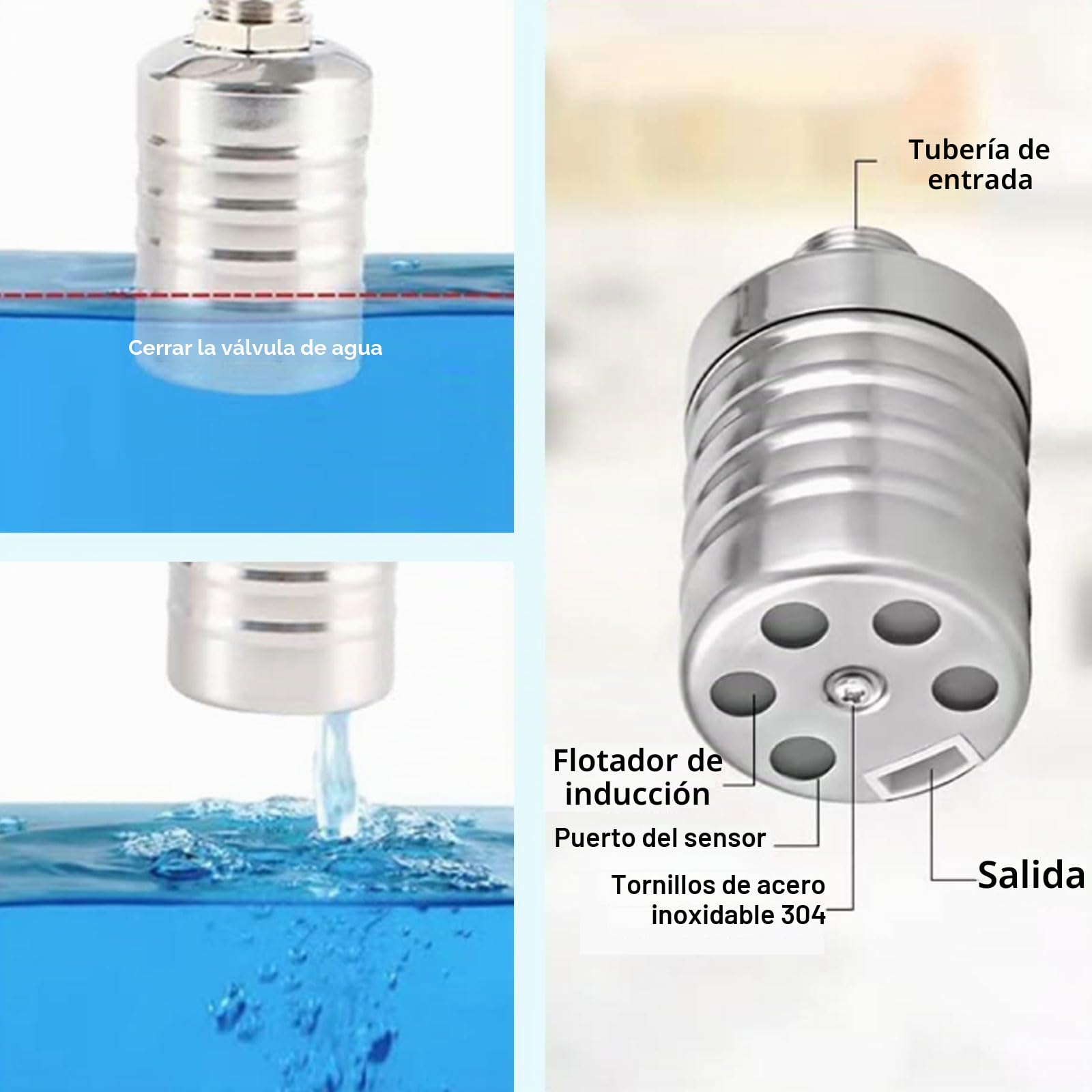 GAESHOW Válvula de Flotador Automática, Válvula de Flotador de Acero Inoxidable, Válvula de Control de Nivel de Agua con Tubo Corrugado de 30 cm (1/2 lado)