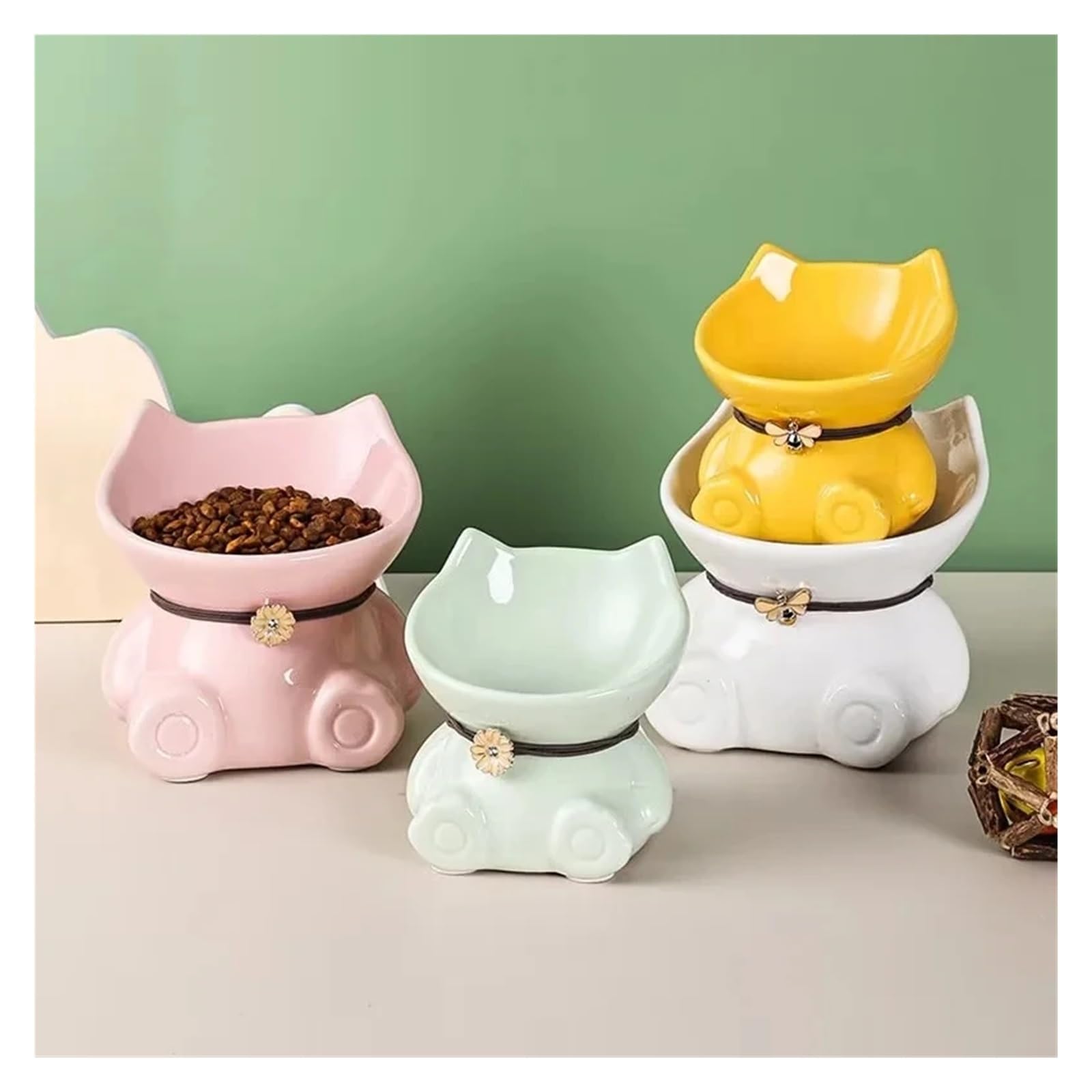 Hoher Katzenschüssel Haustier-Katzennapf, Futternapf, schräger Mund, Hundenapf, Katzentrinknapf, hoher Fußschutz, Halswirbel, Katzentrinken für Futter und Wasser (Color : Pink Large)