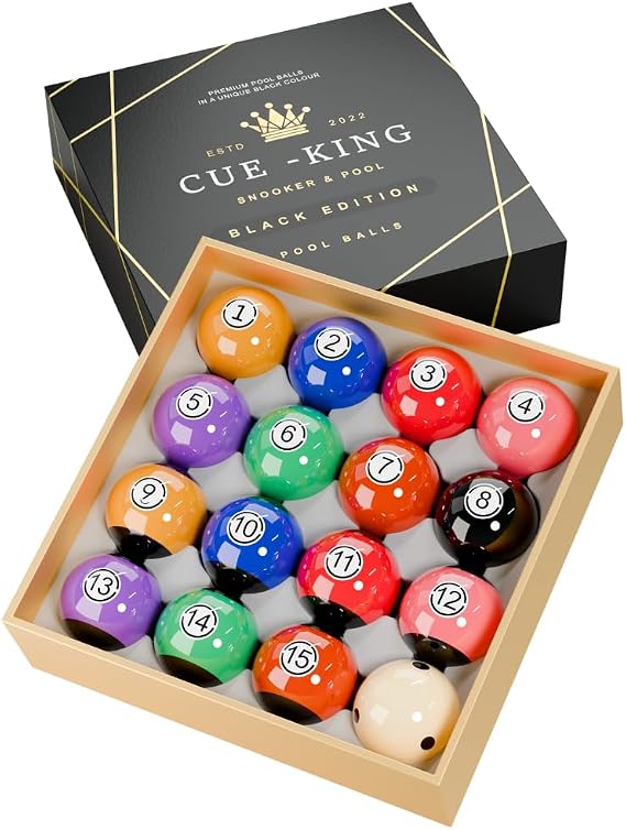 Cue-King Black Edition Pool Balls, Grade AA+ 2-1/4