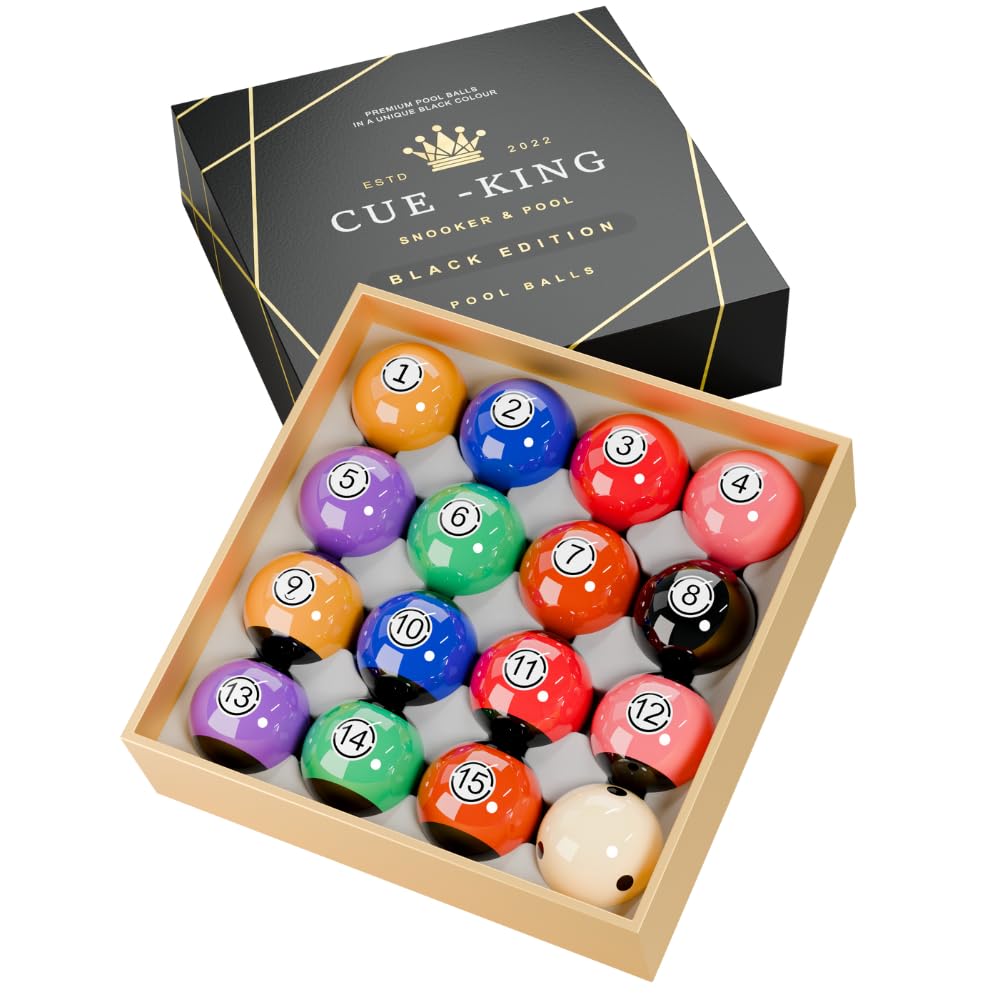 Cue-King Black Edition Pool Balls, Grade AA+ 2" UK Size Set with Pro Dotted Cue Ball, Premium Pool Ball Set for Pool Table-image-48