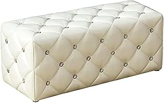WENWENLEE Reposapiés con Botones de Cristal, Taburete de Cuero, Taburete de sofá, Taburete Moderno (Color: Blanco Grande, tamaño: 41 x 14 x 14 Pulgadas)