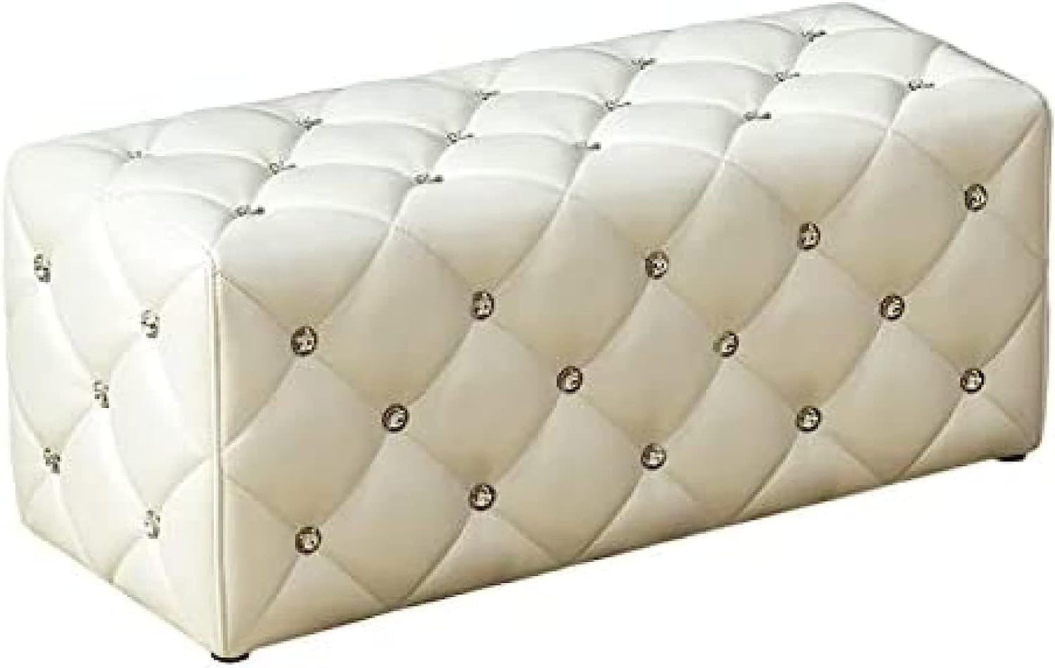 Repose-pieds boutons cristal en cuir blanc capitonné pour salon élégant