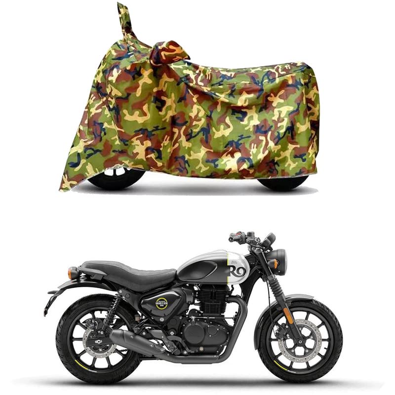 Image of Waterproof 100% PVC Coated Bike Scooty Two Wheeler Body Cover Compatible For Royal Enfie Hunter 350 BS6 /UV-Rays /Heat Protection /Birds Dropping /Scratchproof /Dust proof /All [6X6 Jungle Print]