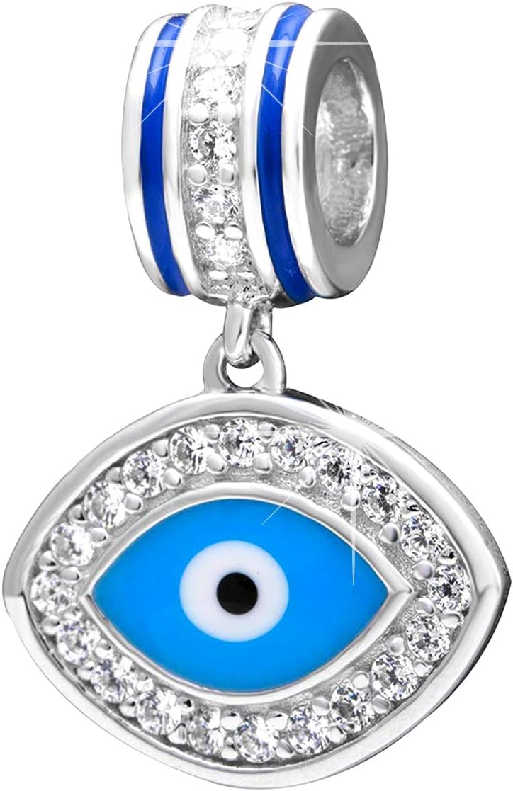 EMOSTAR Evil Eye Charms fits European Charm Bracelet, Antique 925 Sterling Silver Eye of Horus Symbol of Amulet Beads with CZ, Gift for Halloween/Christmas
