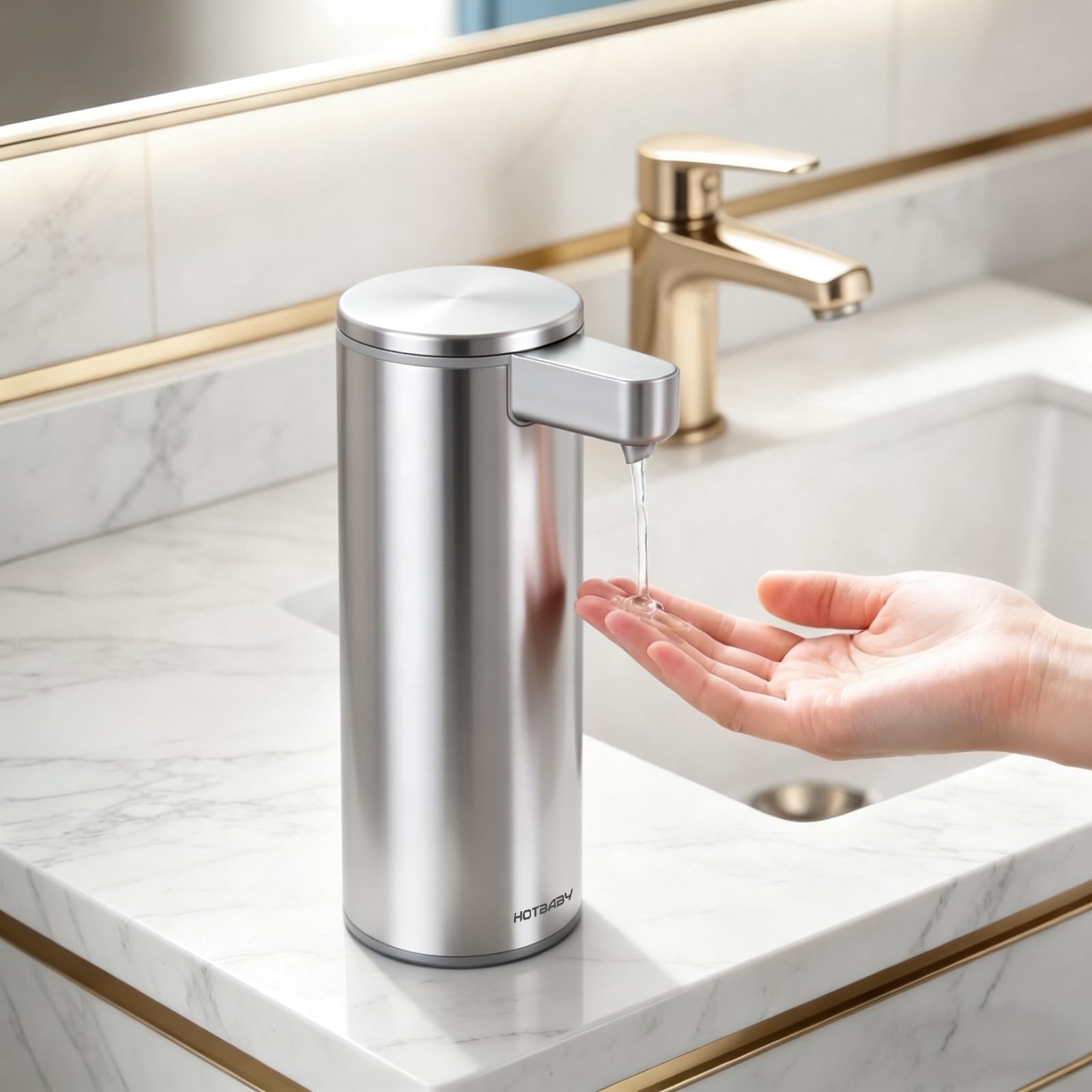 【Automatischer Flüssigseifenspender Touchless】Edelstahl Handseifenspender Auto - Free Touch Elektrischer Seifenspender Wiederaufladbar mit Sensor für Küche, Bad, Gewerbe (Silber)