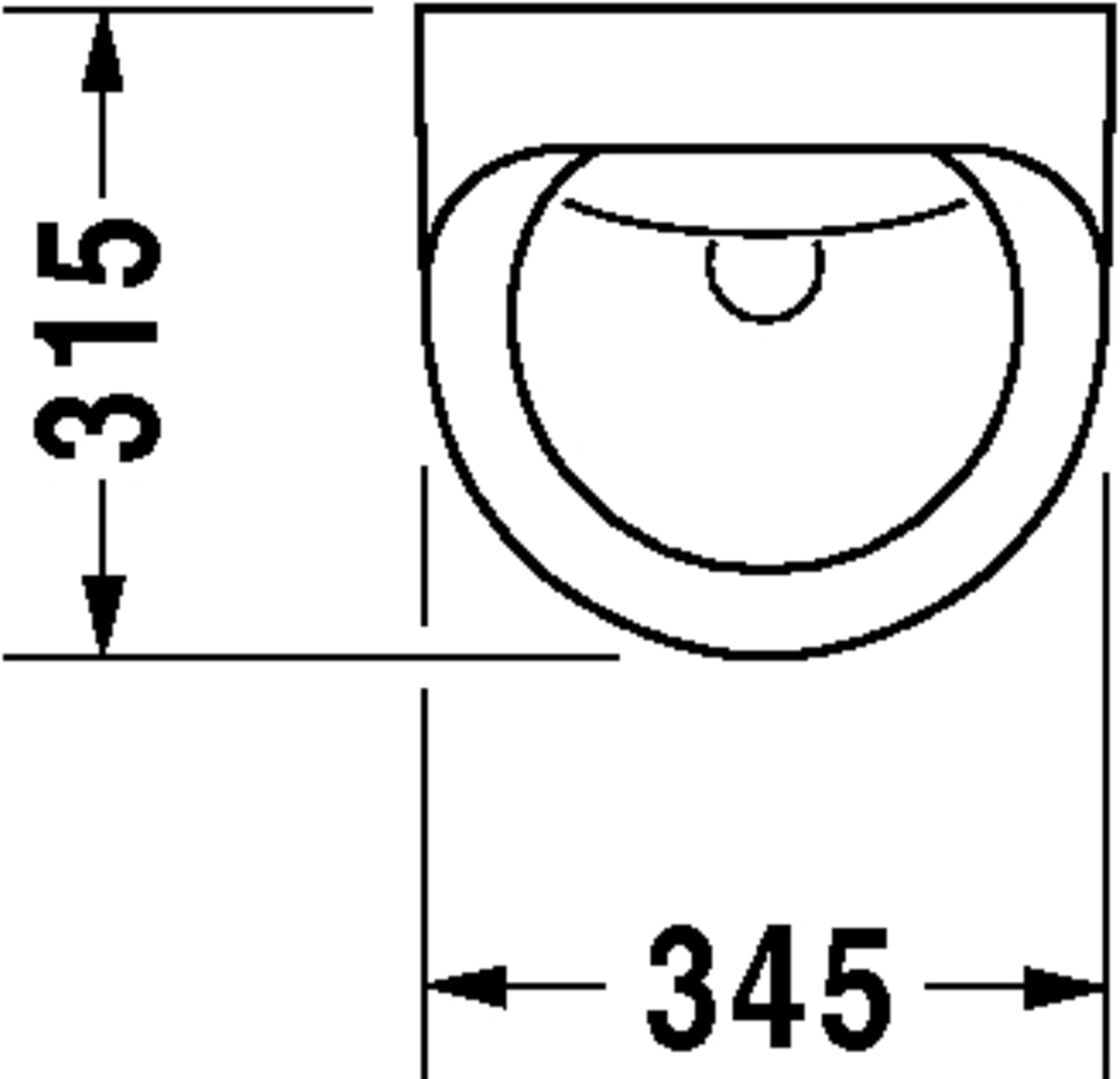 Top view technical drawing of Duravit Utronic Urinal with dimensions