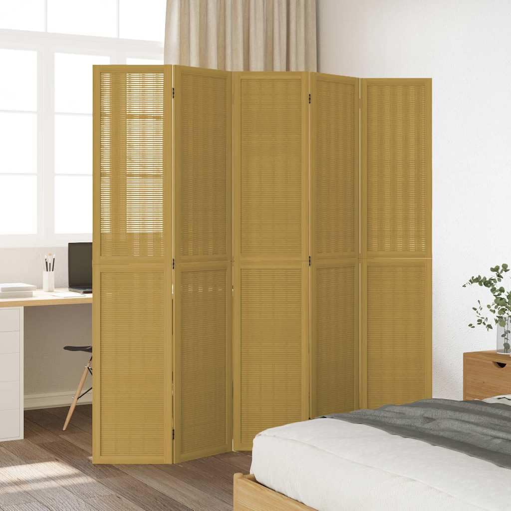5-częściowy parawan z brązowego bambusa z ramą z litego drewna paulownia, 175-180 x 200 cm, składany i wolnostojący, ochrona przed wzrokiem do salonu, sypialni, biura, prywatności