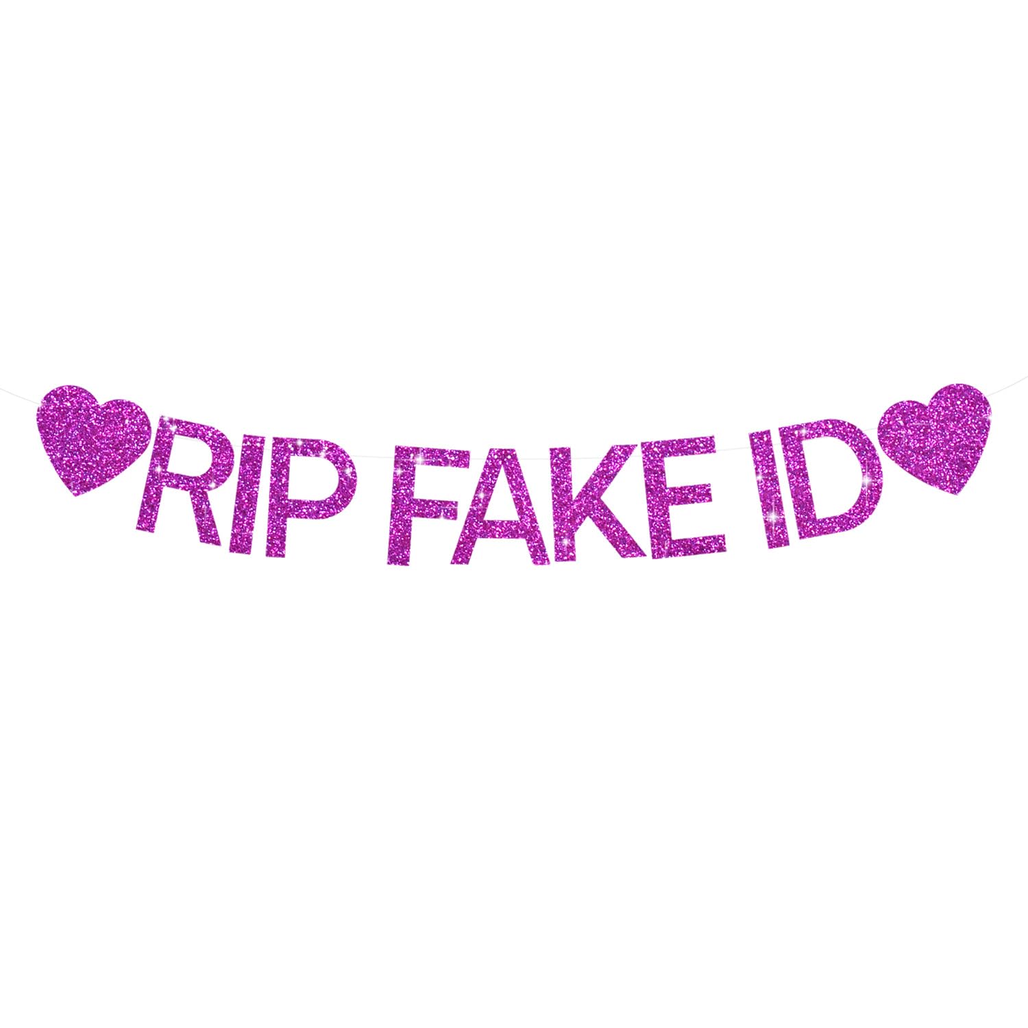 BEISHIDA 21st Birthday Decorations - Happy Birthday Banner, Purple Glitter RIP FAKE ID Sign for Backdrop, No DIY Party Supplies for Him Her Girl