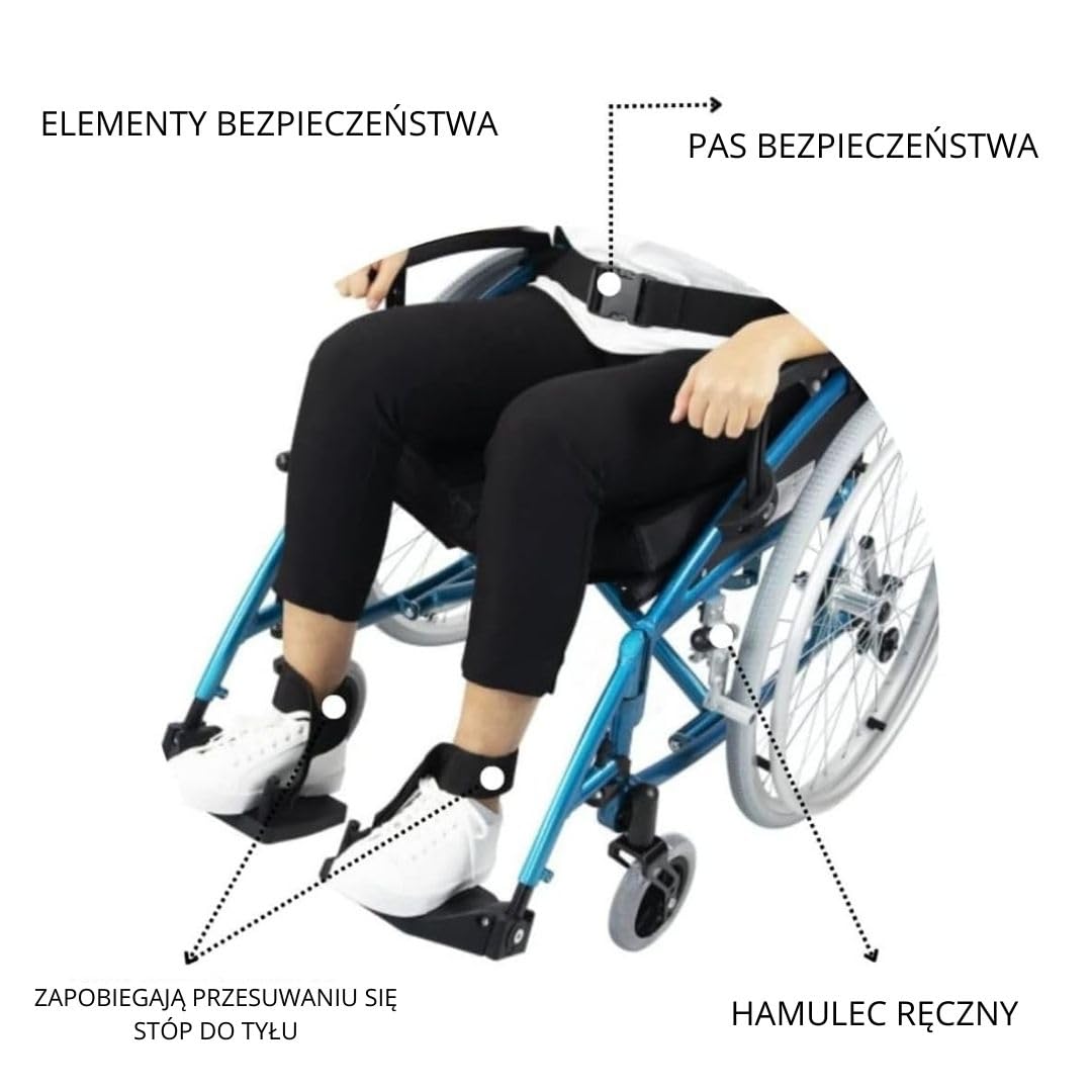 Mobiclinic, Składany wózek inwalidzki, Kółka wysuwane jednym przyciskiem, Premium, Gruba poduszka, Aluminium, Dzielone oparcie, Pas bezpieczeństwa, Sportowa estetyka, Regulowana wysokość