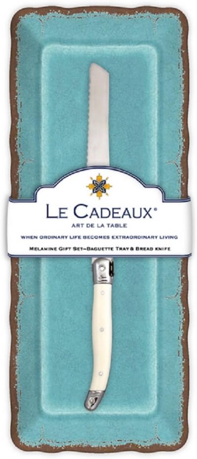 Le Cadeaux Antiqua Baguette Tray With Break Knife, Turquoise