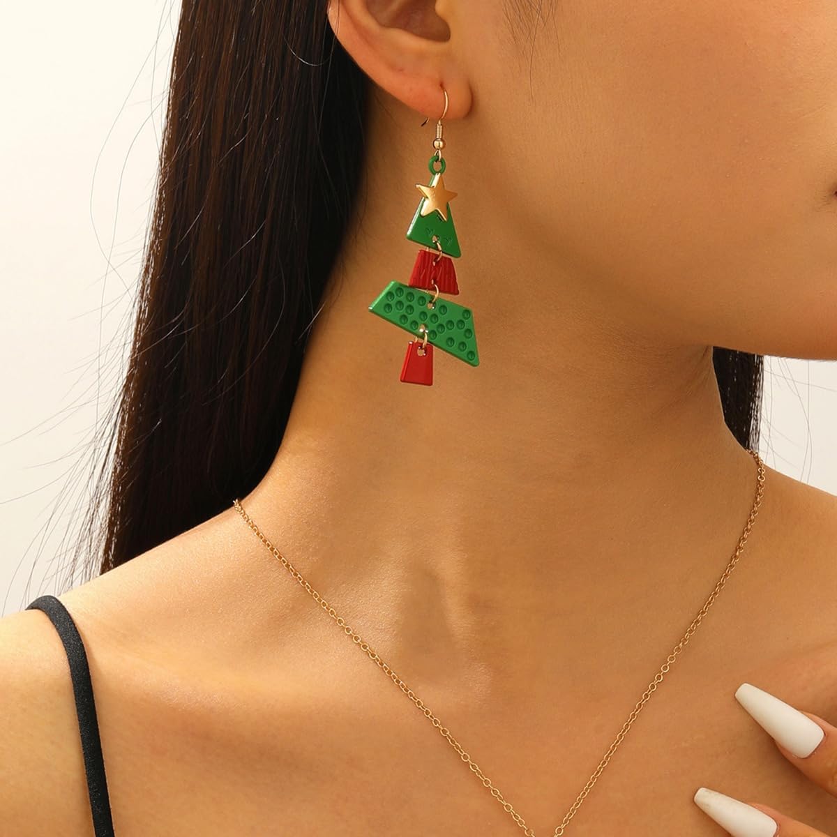 Christmas Tree Earrings for Women Xmas Dainty Splicing Christmas Tree Drop Dangle Earring Fashion Party Holiday Xmas Jewelry - Image 4