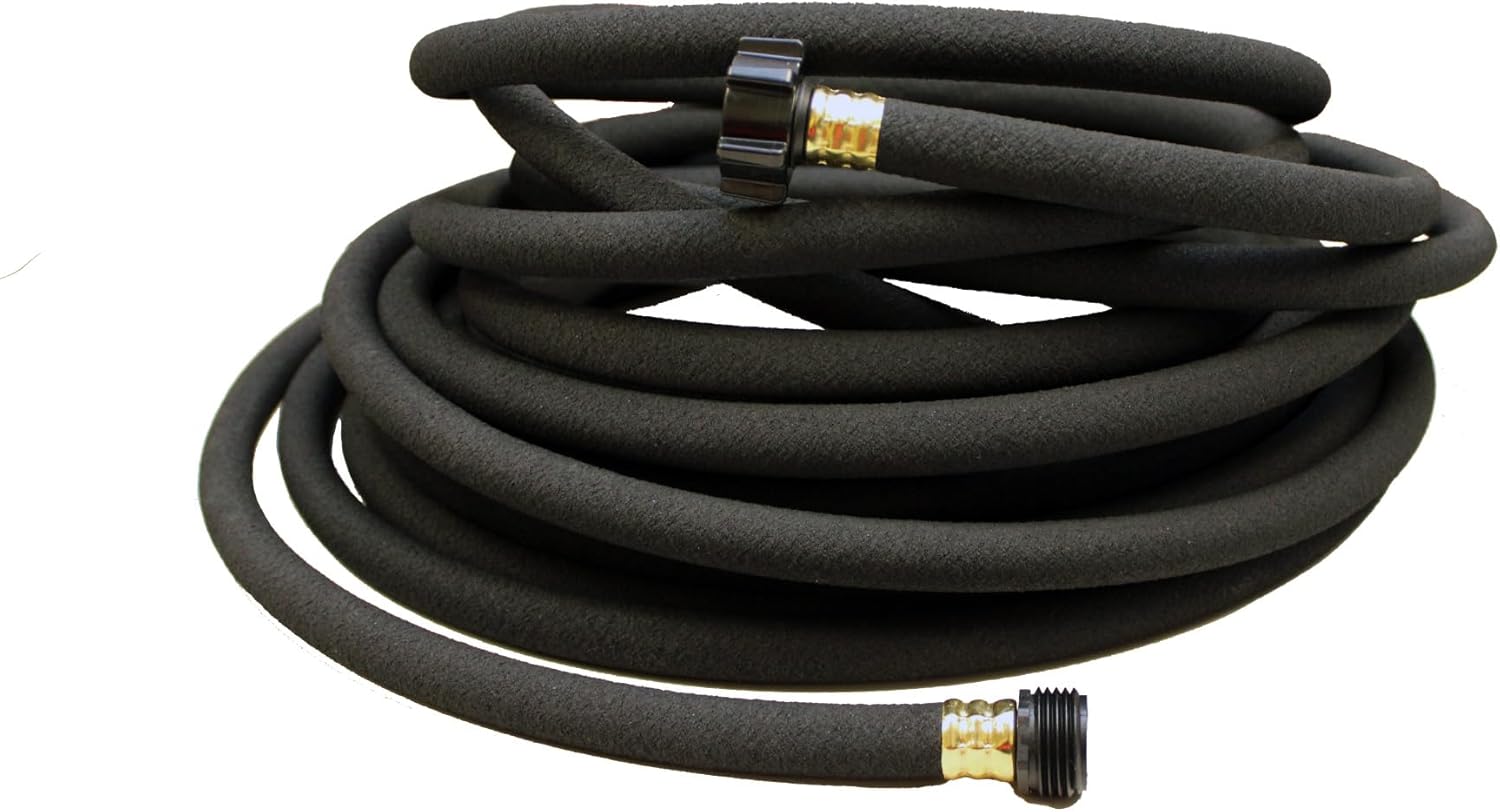 Good Ideas Rain Wizard 50 Gallon Plastic Rain Barrel, Black Bundled with 50 Foot Soaker Hose, Gradual Water Release to Plants, for 3/4" Spigots, Black