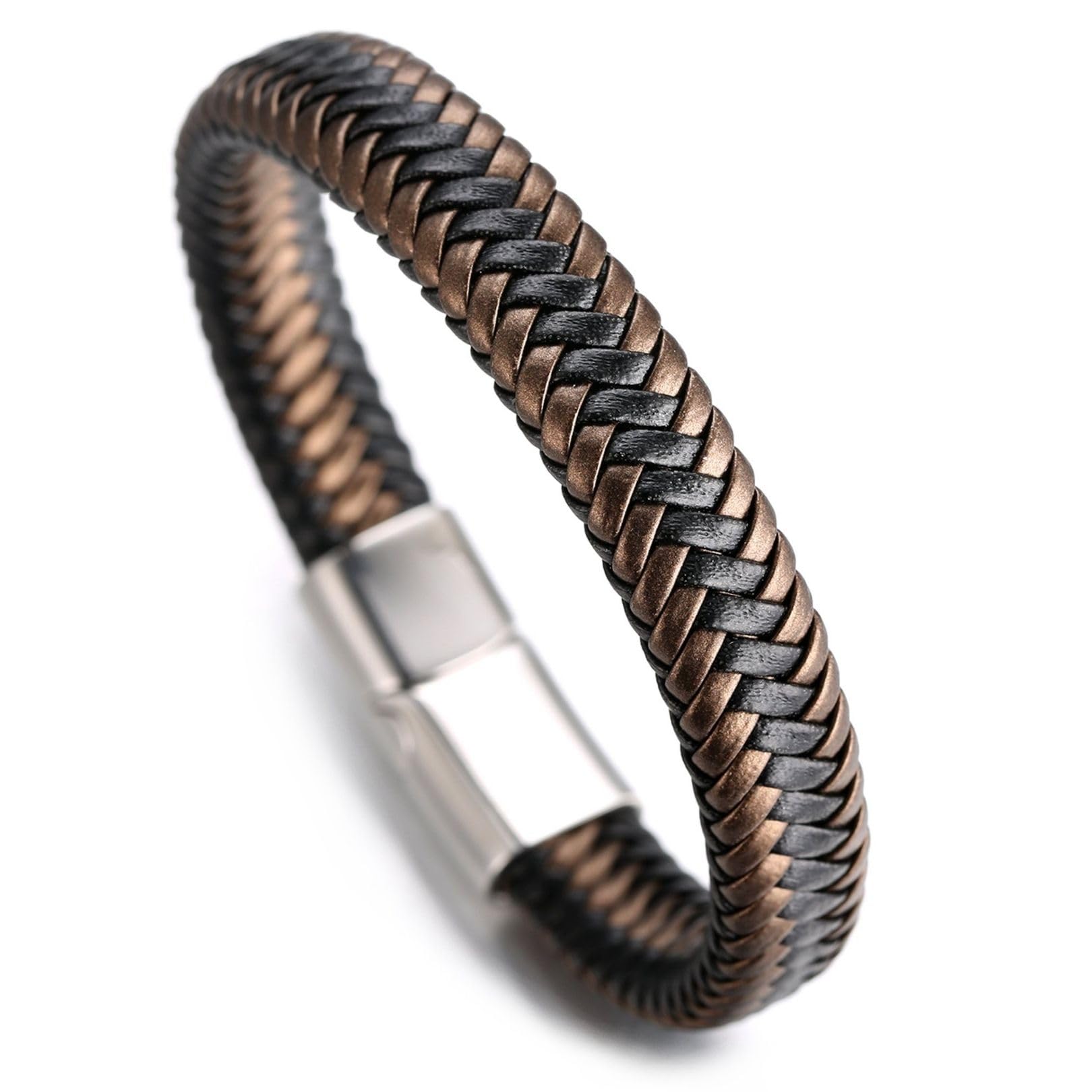 Bracciale uomo in pelle nera e acciaio - Jewelry Virtual Fair