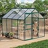IDEALHOUSE Greenhouse for Outside, Large Walk-in Greenhouses for Garden Planting, Polycarbonate Greenhouses with Enhanced Aluminum Frame (Green, 6X8) #5