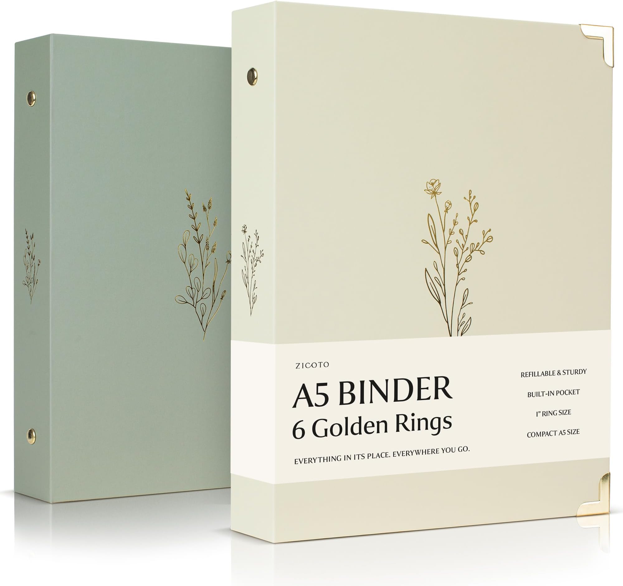 Aesthetic 6 Ring A5 Binder Set of 2 - Small Planner Binder for Journaling | The Perfect 0.75 Inch Refillable Notebook Holder with Pocket for Journaling or Collections