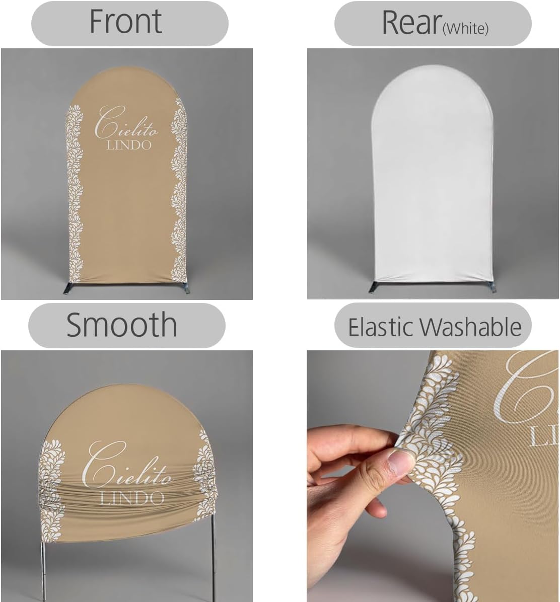 Beige Arch Backdrop Cover for Mexican Fiesta Party Decoration Stretchy Arch Stand Fabric Baptismx Baby Shower Cake Table Supplies (Cover Only) (G3752,4ftx7.2ft (CoverOnly))