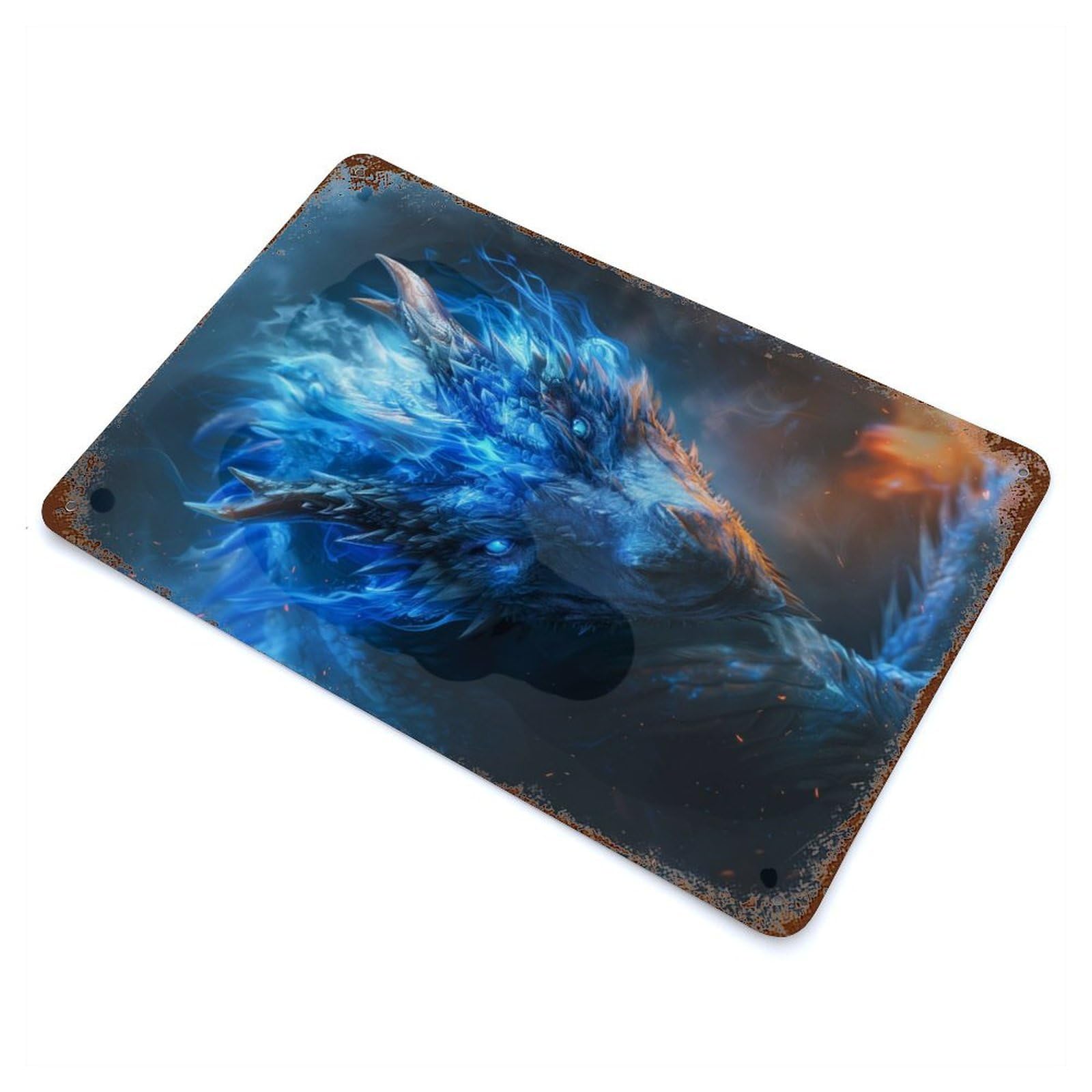 Garage Style Elder Dragon Blue Eyes Rustic Tin Plaque 11.8"x7.9", Industrial Home Decor for Bar And Workshop