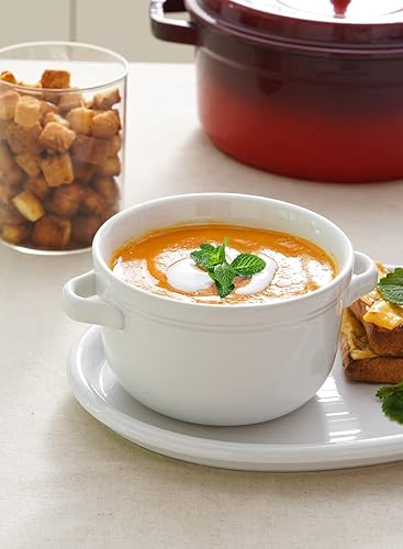 Miniatura 3 de LE TAUCI Tazón de sopa con asa, cuencos de sopa de cebolla francesa de 28 onzas para chile, estofado de res, apilables, juego de 4, rojo