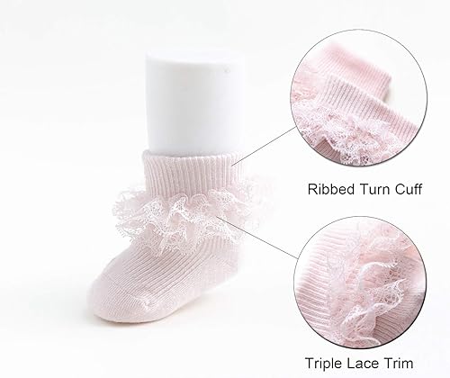 Miniatura 3 de EPEIUS Calcetines de encaje con volantes para bebé, niñas, con ojales, triple, encaje, para recién nacidos, bebés, niños pequeños, 35 pares