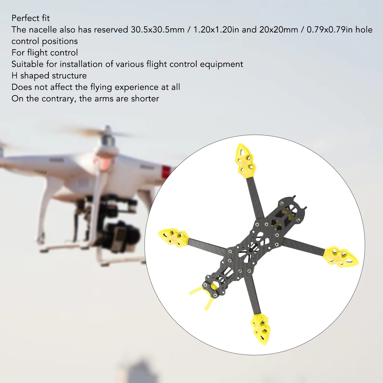 Rama drona wyścigowego Yizisecce FPV, rama quadkoptera z włókna węglowego 225 mm do akcesoriów dronów RC, lekka konstrukcja, wysoka wytrzymałość, łatwy montaż, (żółty)