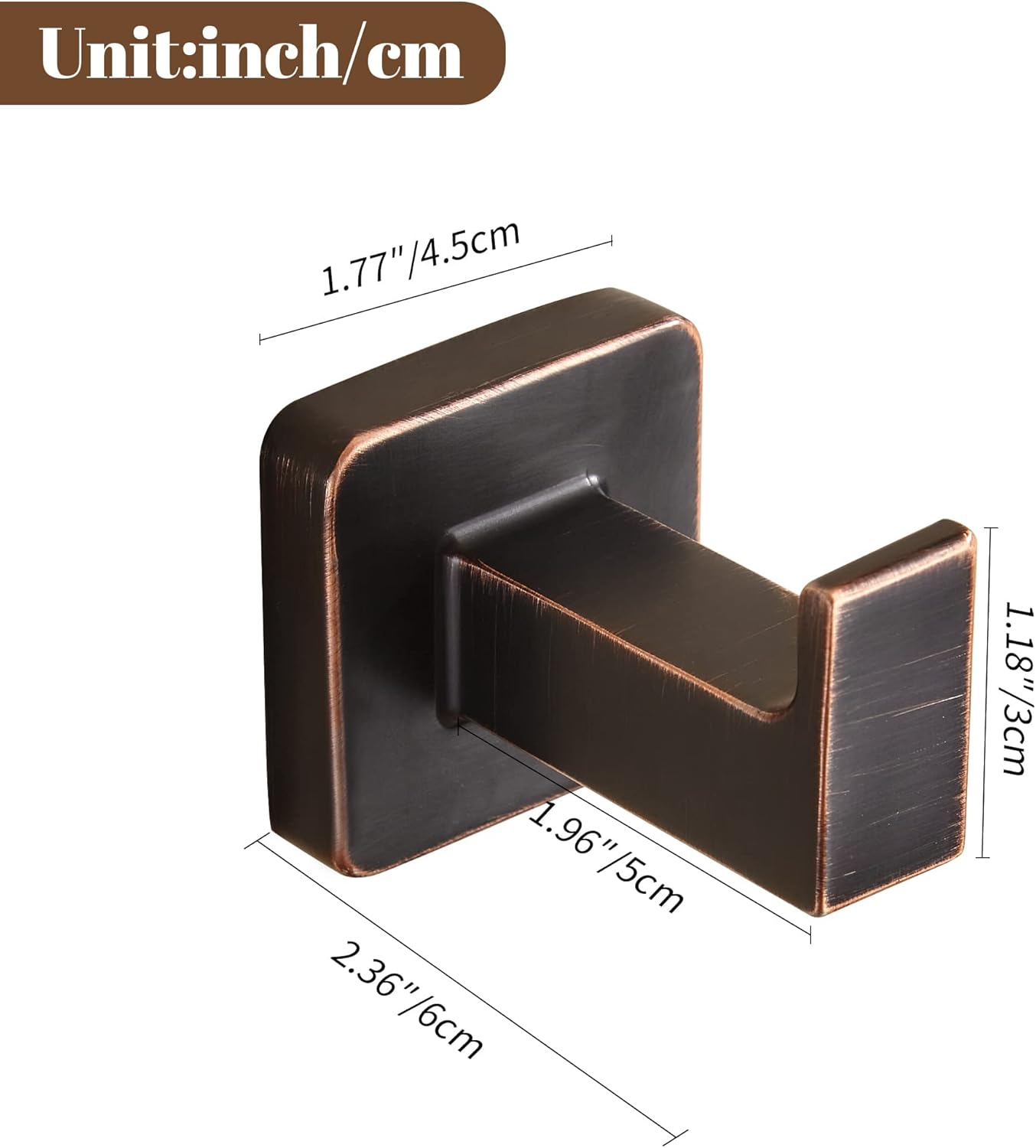 FORBATH Bronze Towel Hooks, Bathroom Robe Hook Wall Mounted, Oil Rubbed Bronze Square Wall Hat Coat Hooks 4 Pieces