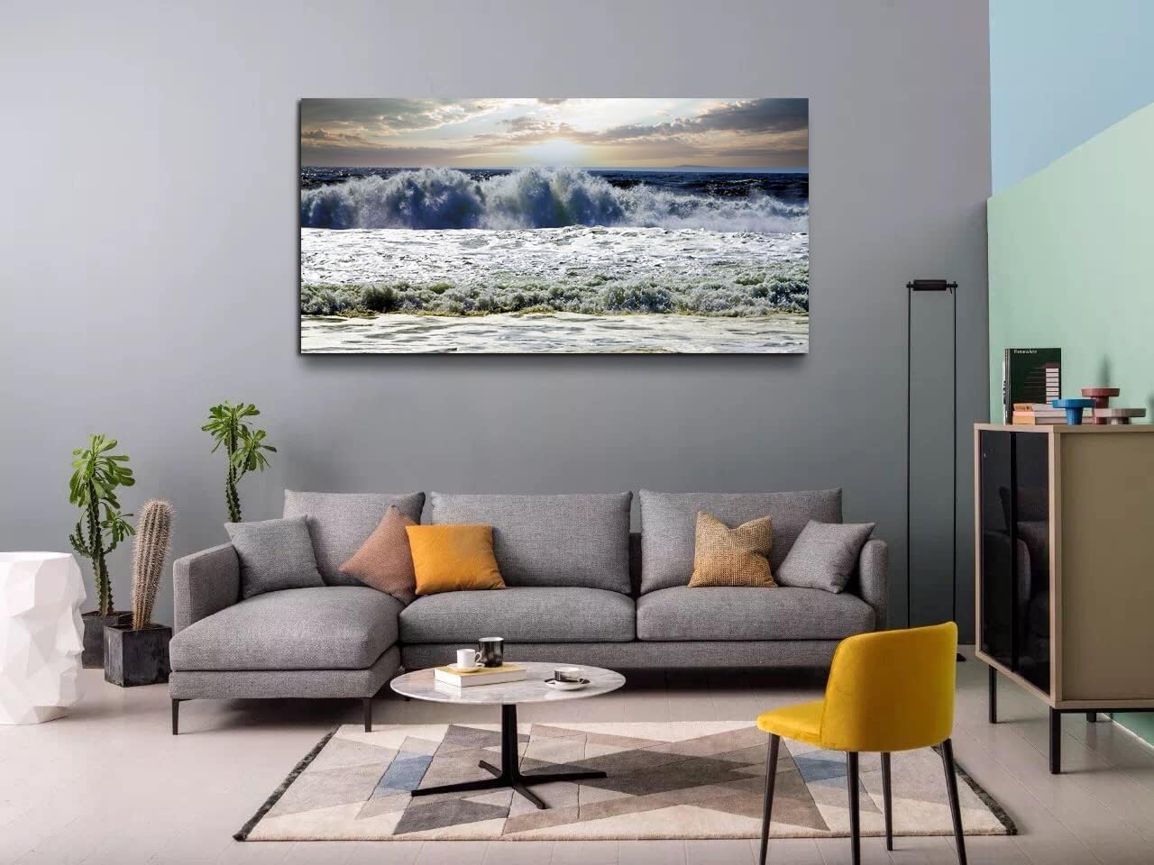 Ocean Sea Waves Canvas Sunset Beach Wall Art-Landscape Canvas Artwork Print Framed for Bathroom Office Home Decor -40"x20"