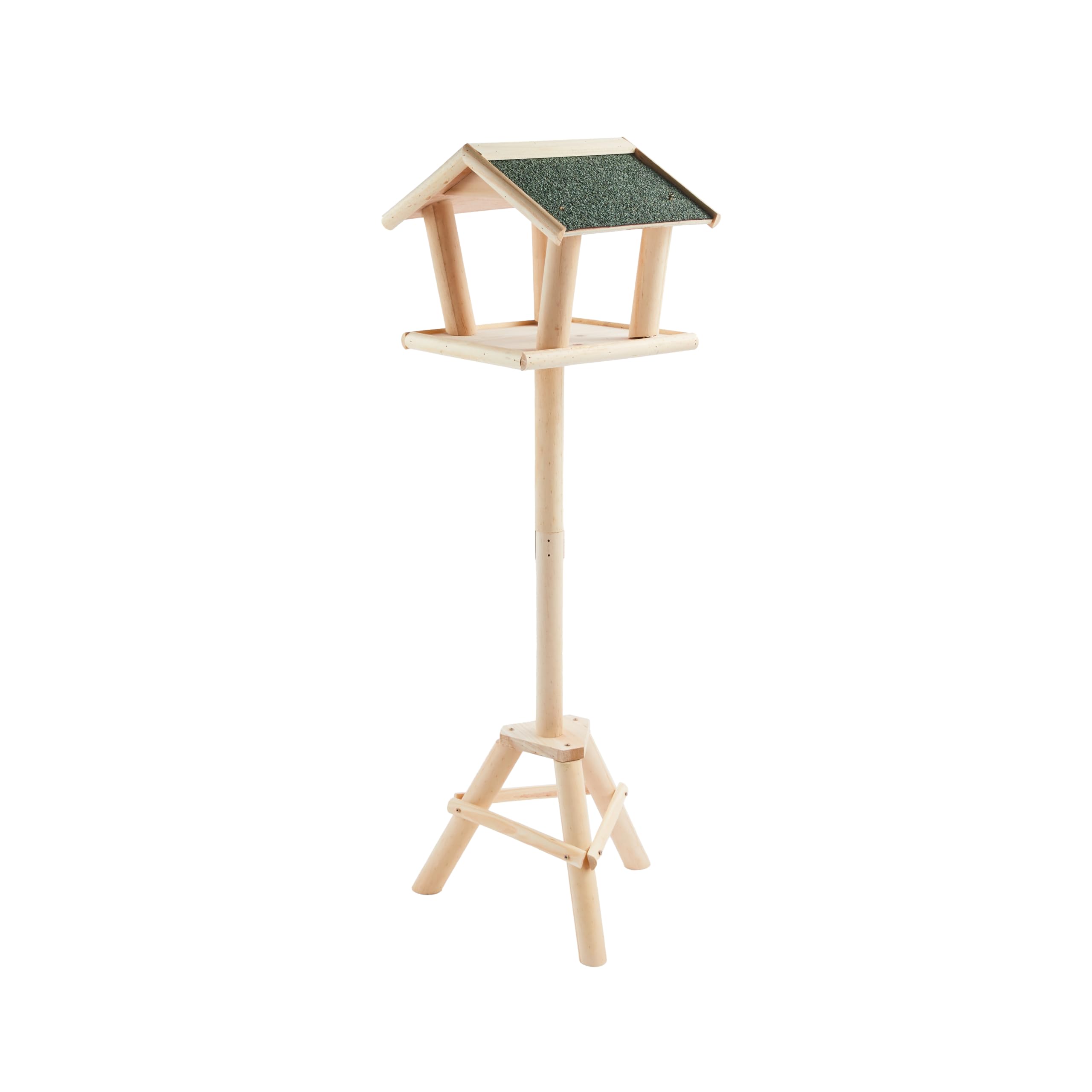 GARDEN TIME Wooden Bird Table Feeder – Freestanding Garden Bird Feeding Station with Roof & Elevated Tray – Outdoor Wooden Bird Stand for Wild Birds, Garden, Patio & Lawn