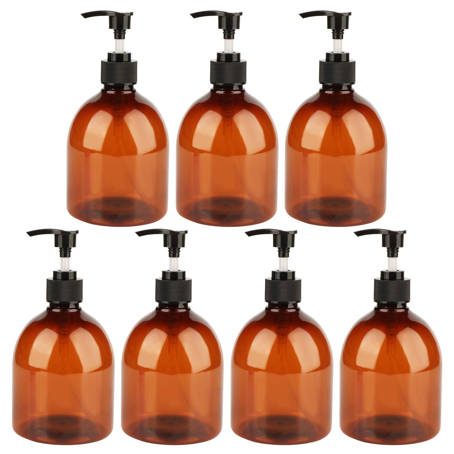 Soap Dispenser 16oz，Woaiwo-q Plastic Pump Bottle Empty Shampoo Dispenser Bottles for Cleaning Solutions,Hair,Oils,(7 Pack,Amber)