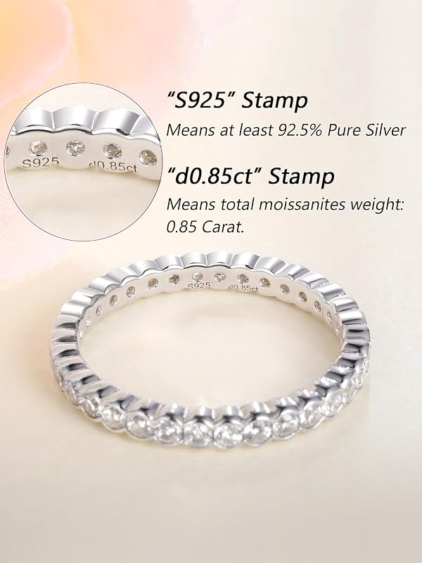 CYW Stackable Eternity Bling Ring Sterling Silver Moissanite Thin Finger Ring Size 5 by CYW - Image 8