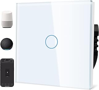 TAWOIA Smart Alexa Lichtschalter (Neutralleiter erforderlich), Wlan Lichtschalter mit Glasscheibe, Sprachsteuerung für Alexa, kompatibel mit Smart Life und Tuya App 1 Fach 1 Weg Weiß