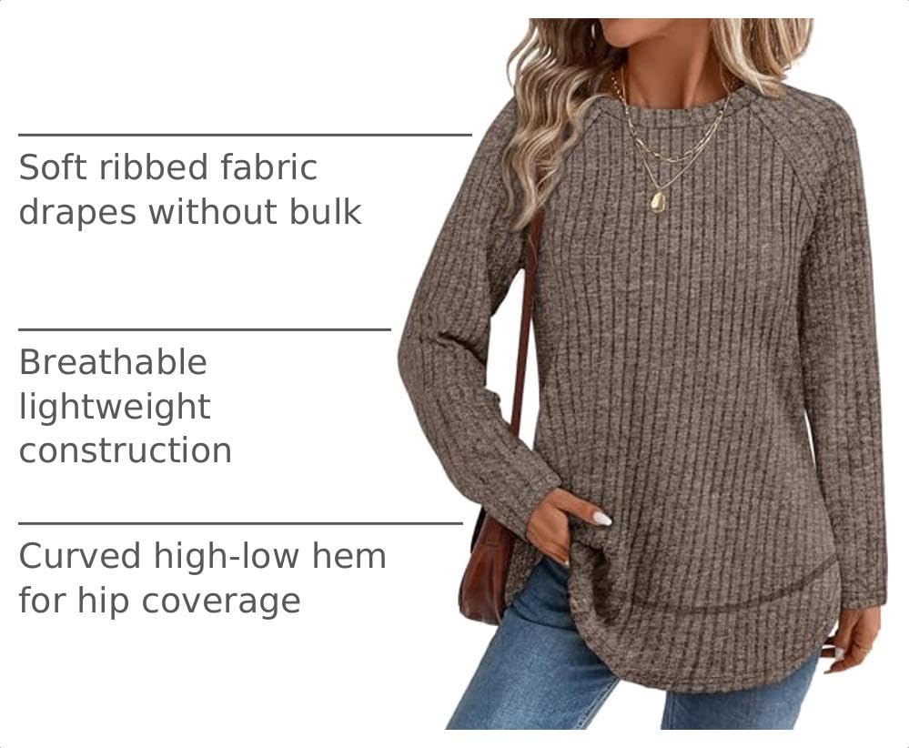 Image of WIHOLL Long Sleeve Shirts for Women Fall Sweaters Lightweight Trendy Tops