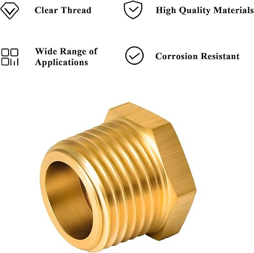 Miniatura 5 de 6 piezas de latón reductor hexagonal buje roscado montaje de tubería 12 pulgada NPT macho x 14 pulgadas NPT de latón resistente adaptador de tubo de