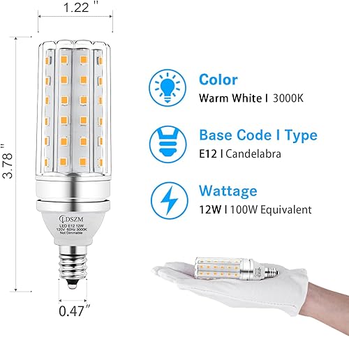 Miniatura 2 de Bombillas LED E12, 12 W LED Bombilla de candelabro equivalente a 100 W, 1200 lm, Base decorativa de candelabro E12 no regulable LED, Candelabro de