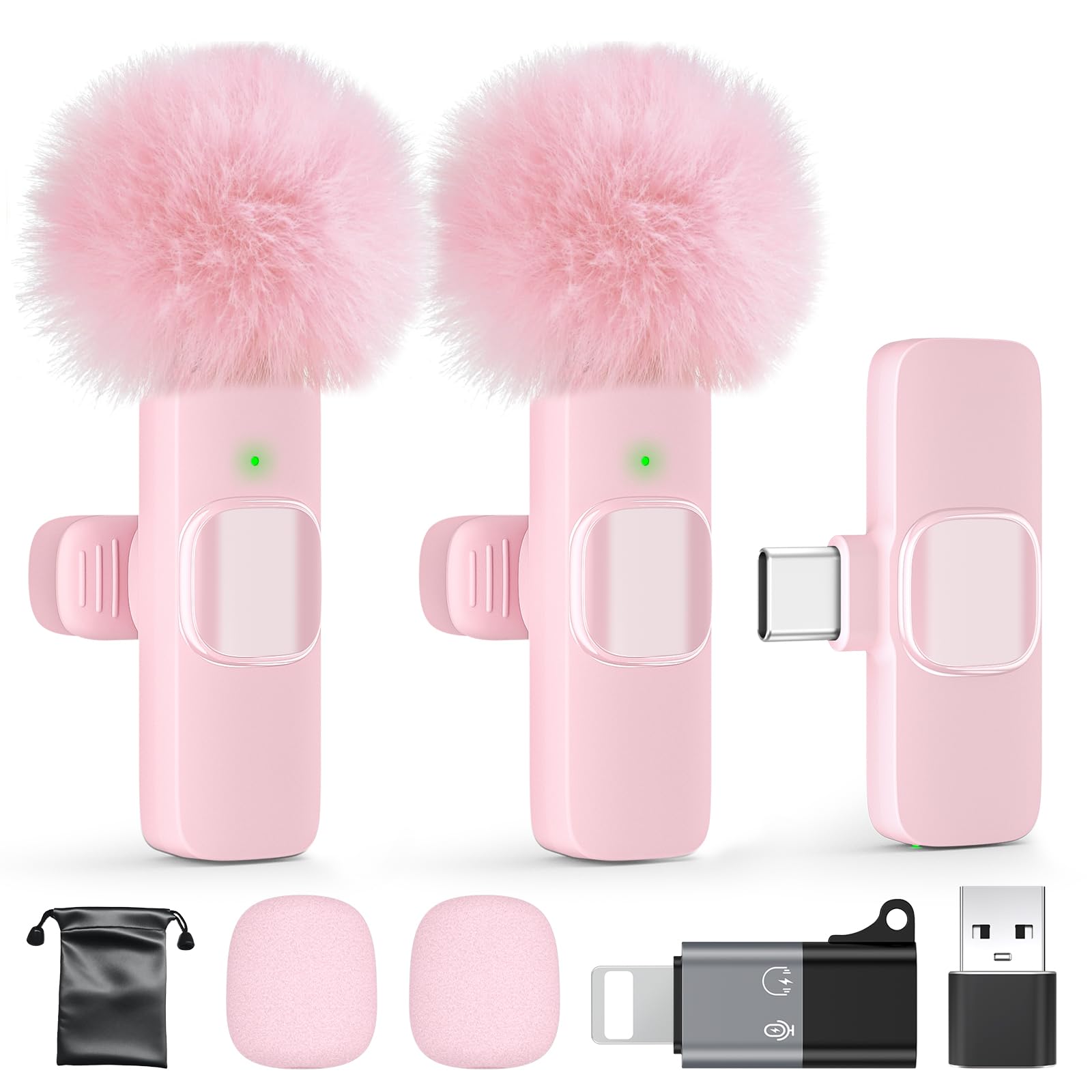 PoP voice Wireless Lavalier Microphone for iPhone/Android - Mini Clip-On Mic with Noise Cancellation, 65ft Range, 12H Battery, Lapel Mic for Record Video, Podcast Vlog Content Creator Interview: Pink