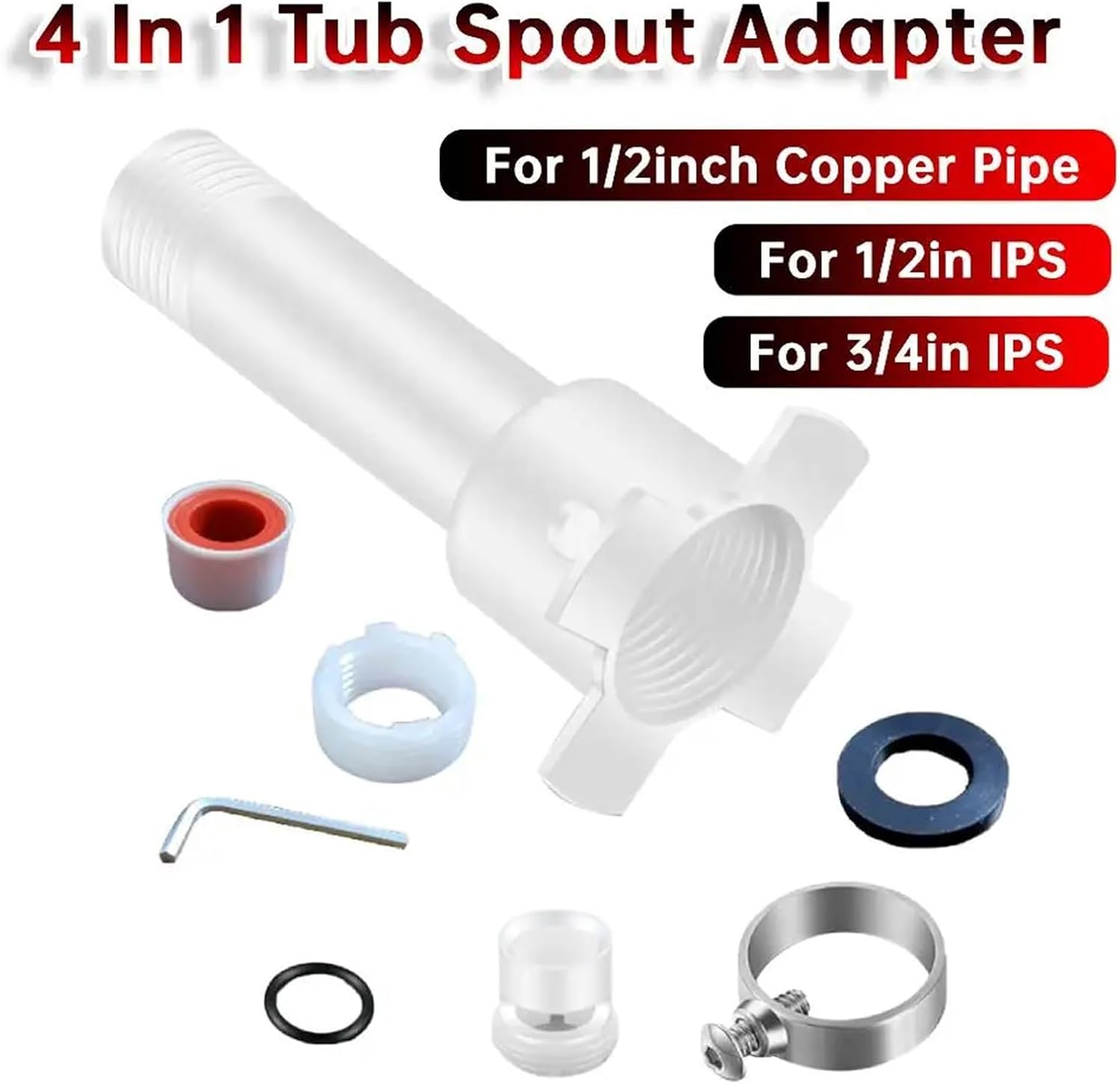 Tub Spout Diverter Repair Kit 4Sets Universal Tub Spout Adapter, Copper Slip Fit Design, Fits 1/2in Pipe, 1/2in and 3/4in