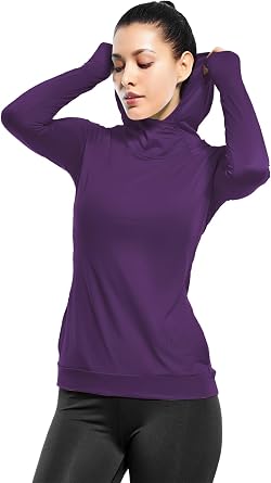 Zengjo Womens Lightweight Workout Pullover Hoodie, Long Sleeve Hooded Shirt with Pockets, Cowl Neck and Thumb Holes