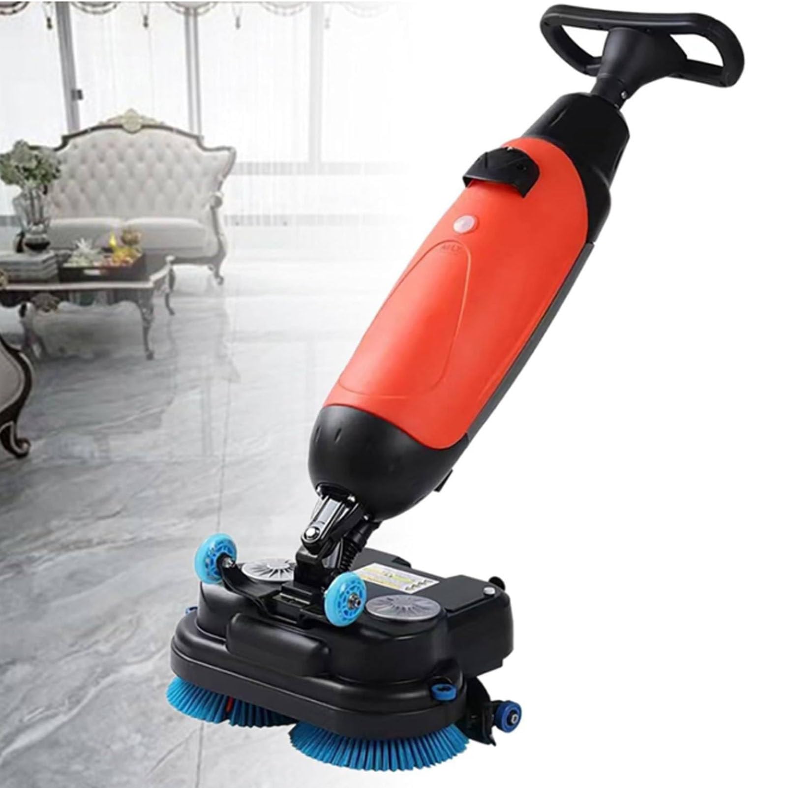 Oiyekntd Walk Behind Floor Scrubber Dryer, 17" Scrub Path, 2x250W Brush Power & 4L+6L Dual Tanks, Coverage 13000 Sqft/H, for Wooden Floors, Tiles, Terrazzo, Marble, Cement Floors Red