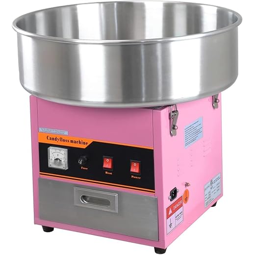 KHUSHI UDYOG - Commercial Cotton Candy Machine, 1000W, 52cm Bowl, Pink, with Storage Drawer