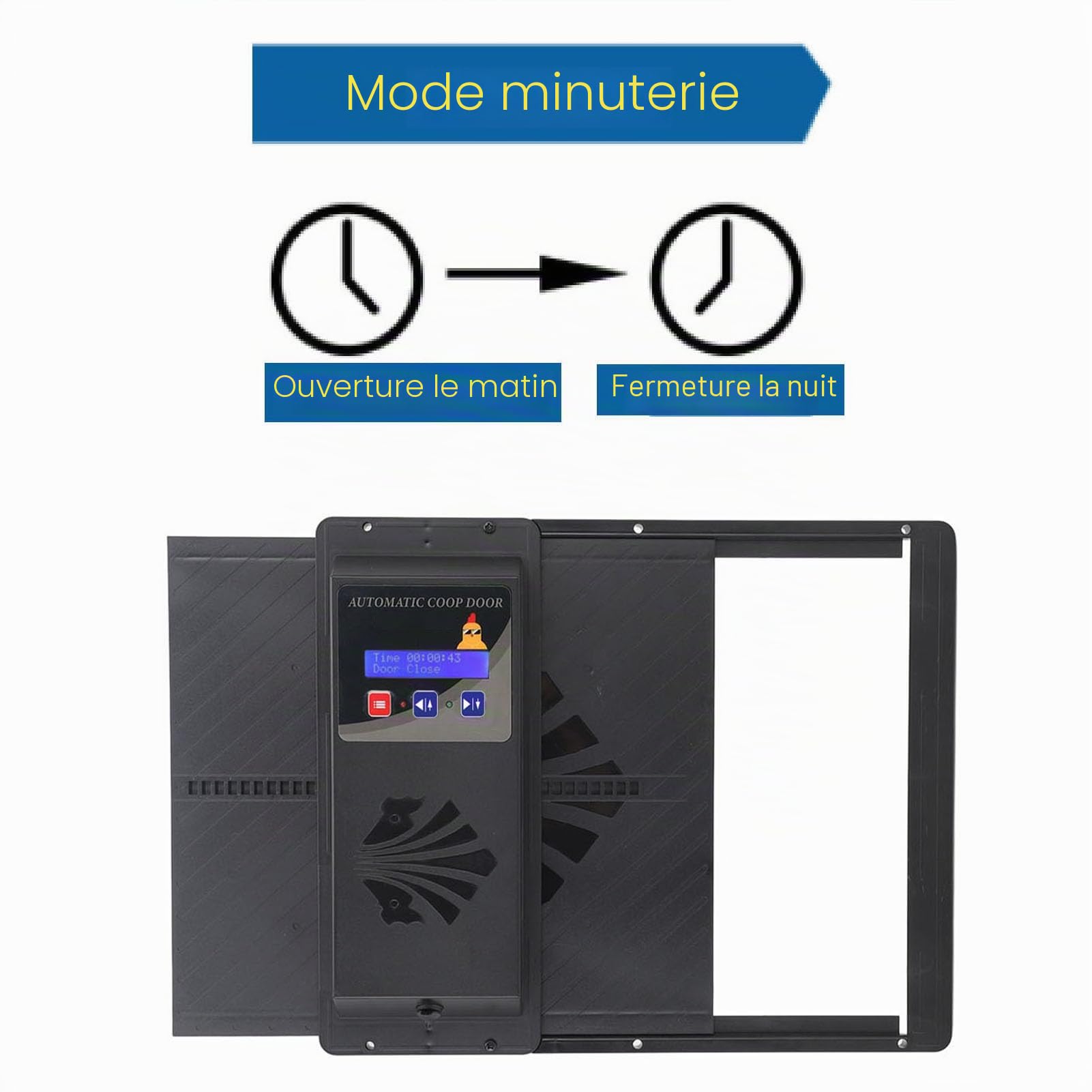 Porte Automatique USB pour Poulailler avec Minuterie LED, Programmable, Noir, pour Sécurité des Poulets et Canards