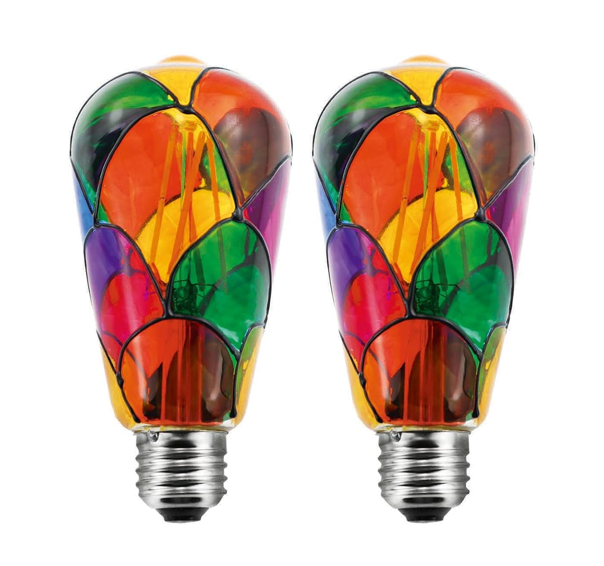 Greeogin Dimmable Stained Glass LED Light Bulb 6W E26 ST64, 60W Halogen