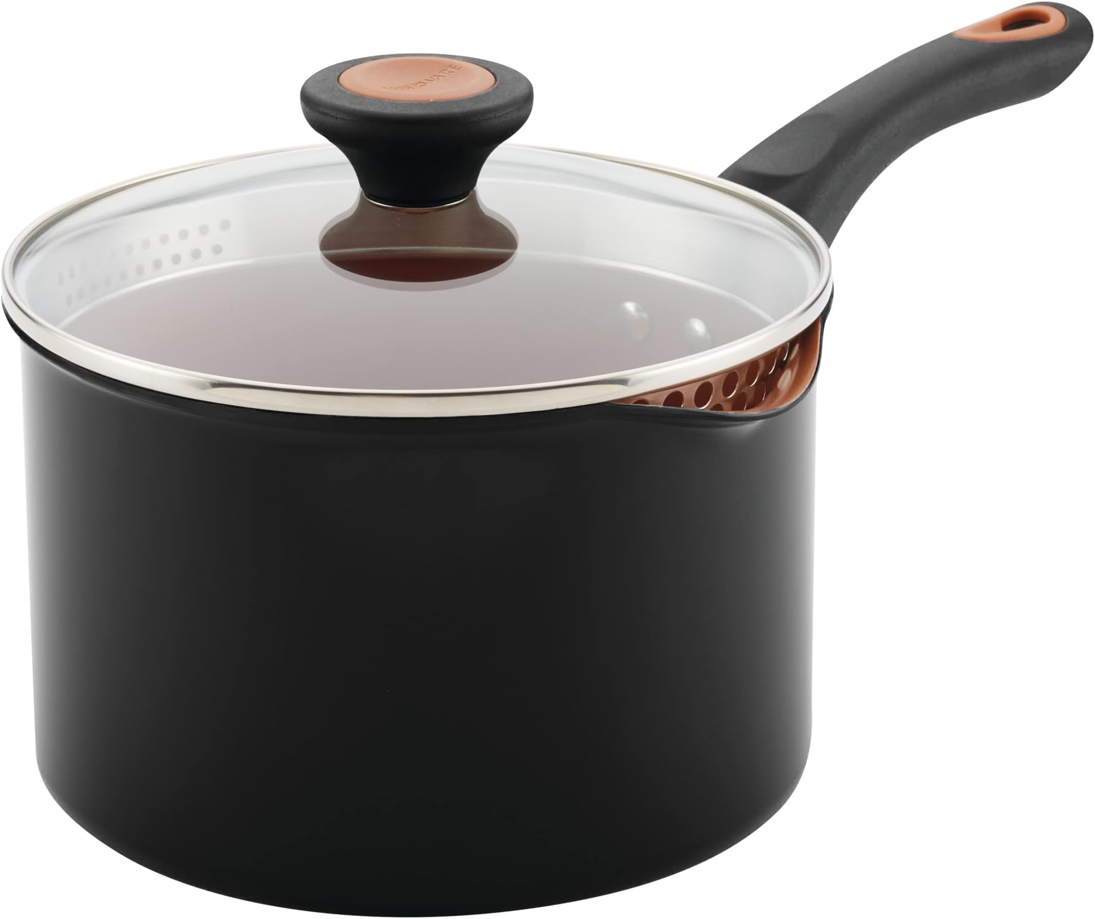 Farberware 10655 3-Qt. Straining Aluminum Saucepan, 3 Quart, Black