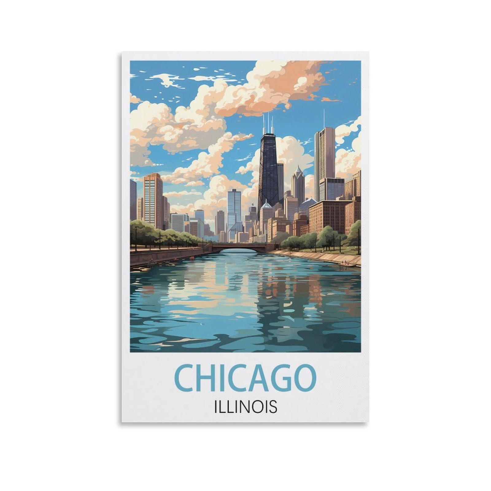 Lcynnh Unframe-Style Chicago Illinois Vintage Travel Poster Coast 12X18inch(30X45cm) Print Poster Home Bathroom Bedroom Office Living Room Decor Canvas Poster