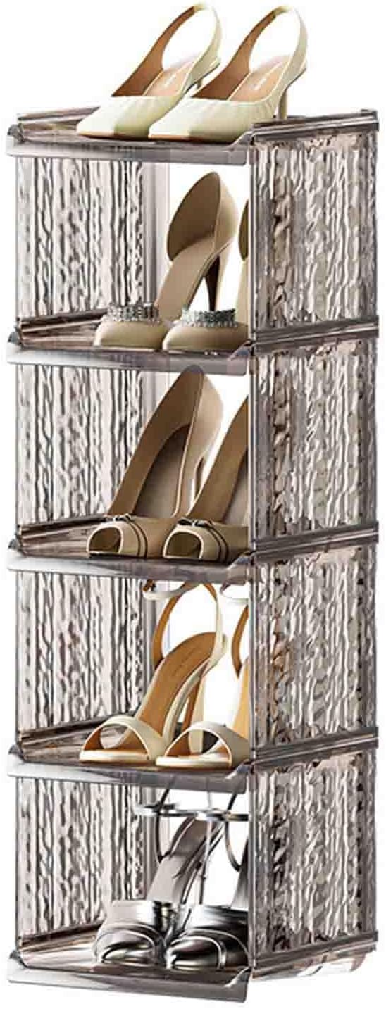 JUSHZ Narrow Shoe Rack Shoe Storage Shoes Rack Stand Shelf Slim 4 Tier Boxes Stackable Clear Lightweight Portable Waterproof Transparent Shelf Plastic Space-Saving (Transparent,28×26×85 cm)