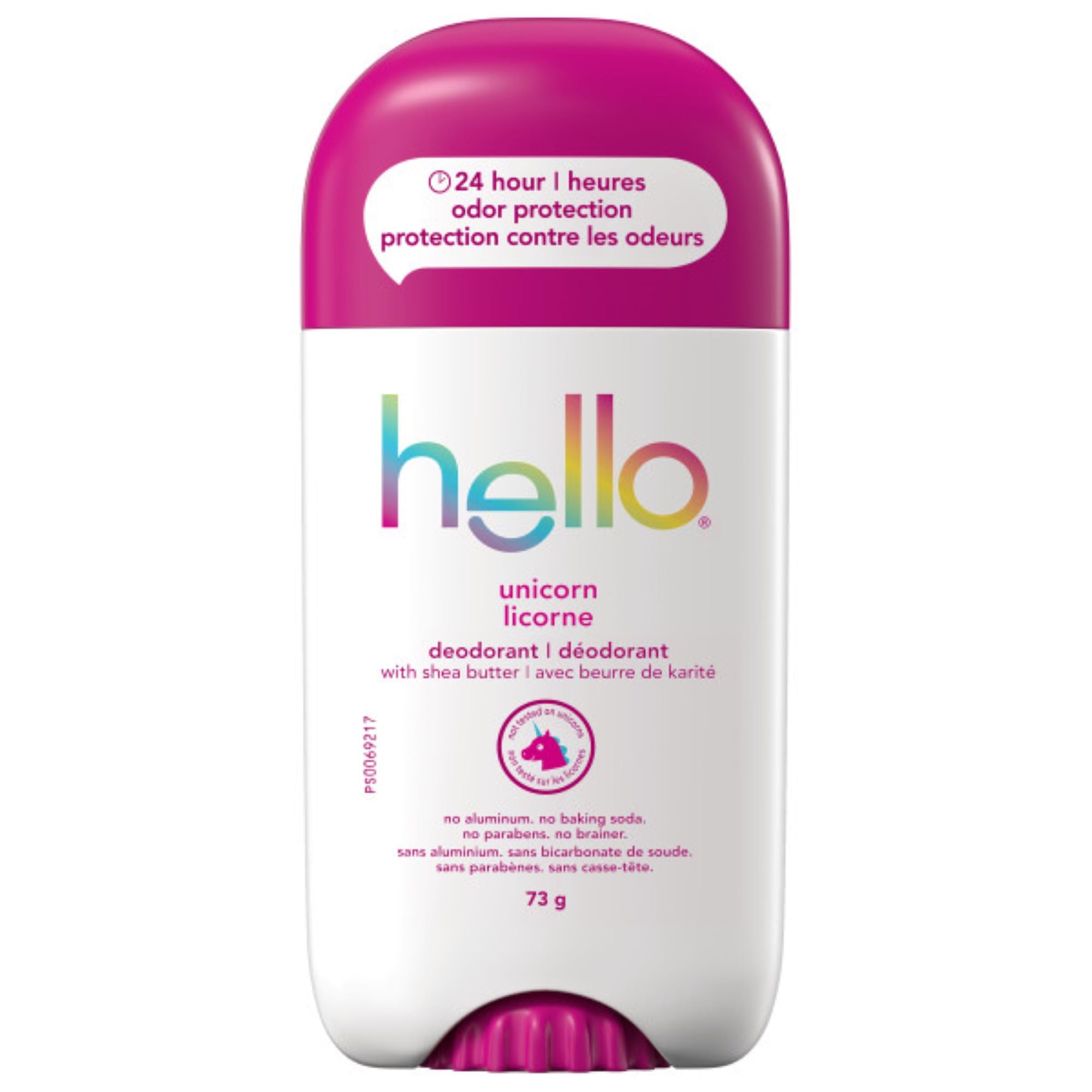 The hello Unicorn Natural Deodorant stick, featuring a cheerful design and aluminium-free formula.