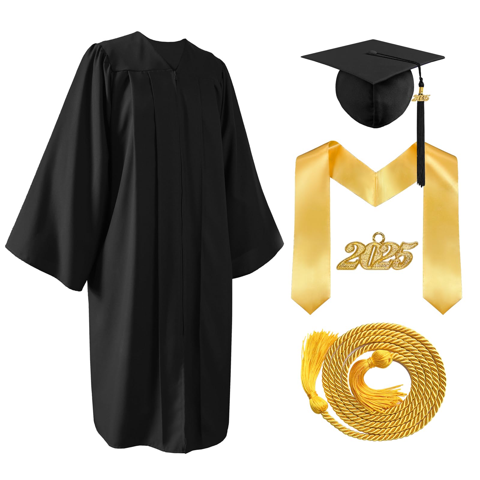 YIIOSS Unisex Matte Cap and Gown 2025 with Tassel Graduation Stole Honor Cord for High School and College Graduation