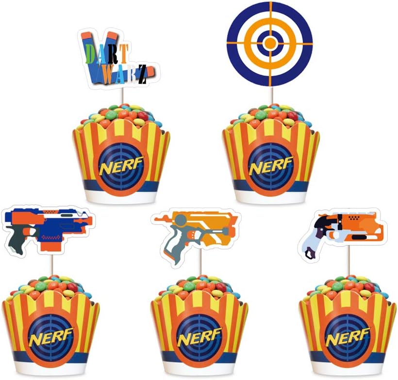 Cupcake Toppers for Nerf Cupcake Toppers Liners Set Wrappers Cake Decorations for Children